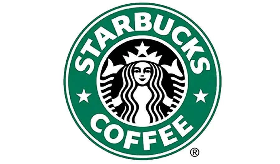 Green circular logo of Starbucks Coffee featuring a mermaid and the brand name.