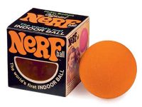 Nerf indoor ball in orange color with original packaging, showcasing the world's first indoor ball design for safe play.